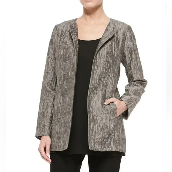 Eileen Fisher sz S Crinkle Jacquard Long Jacket, Rye excellent pre owned cond - Picture 1 of 10